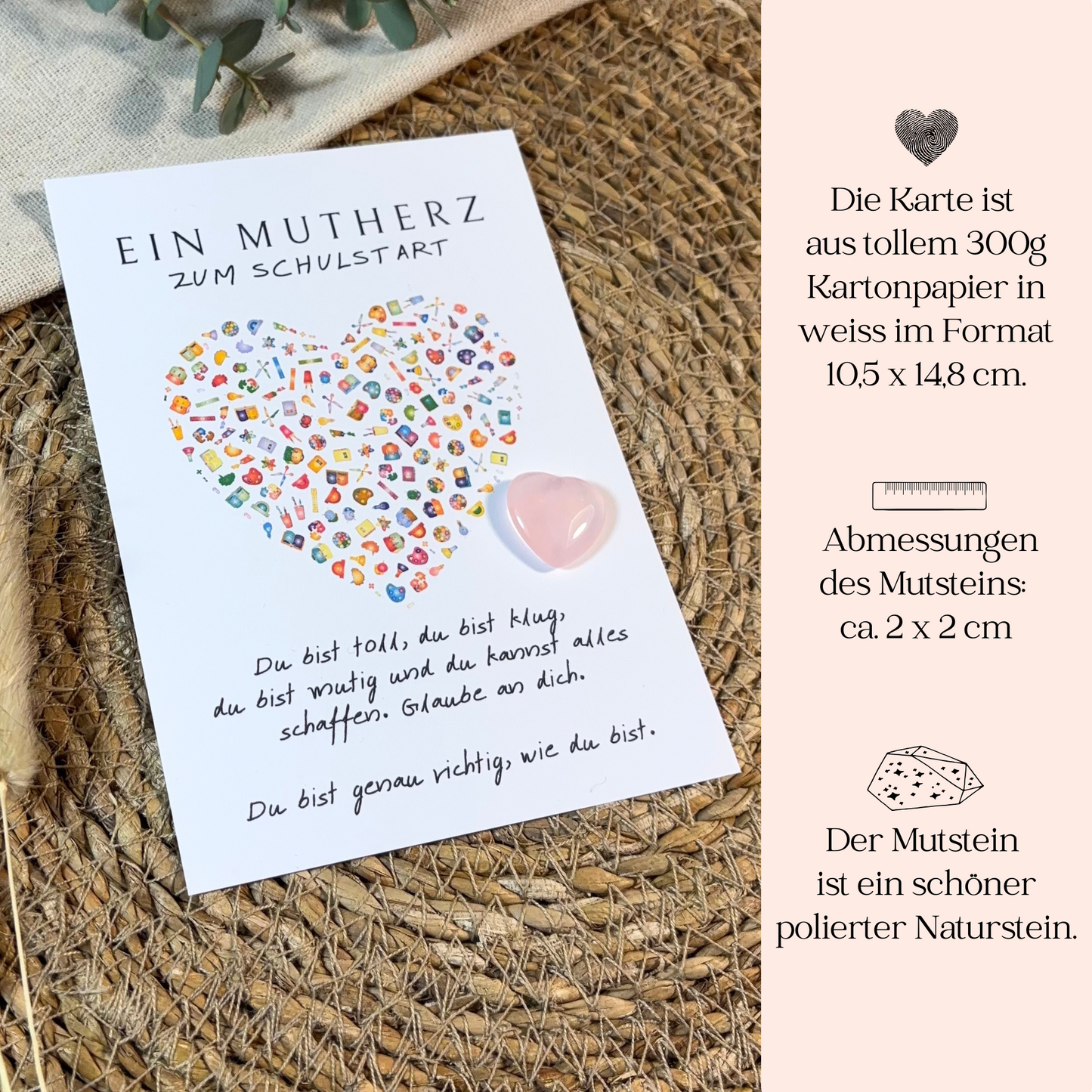 Mutmachkarte mit Mutstein "Herz"