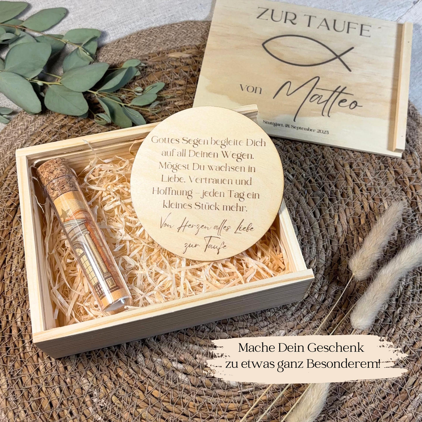 Holzbox zur Taufe "Fisch"
