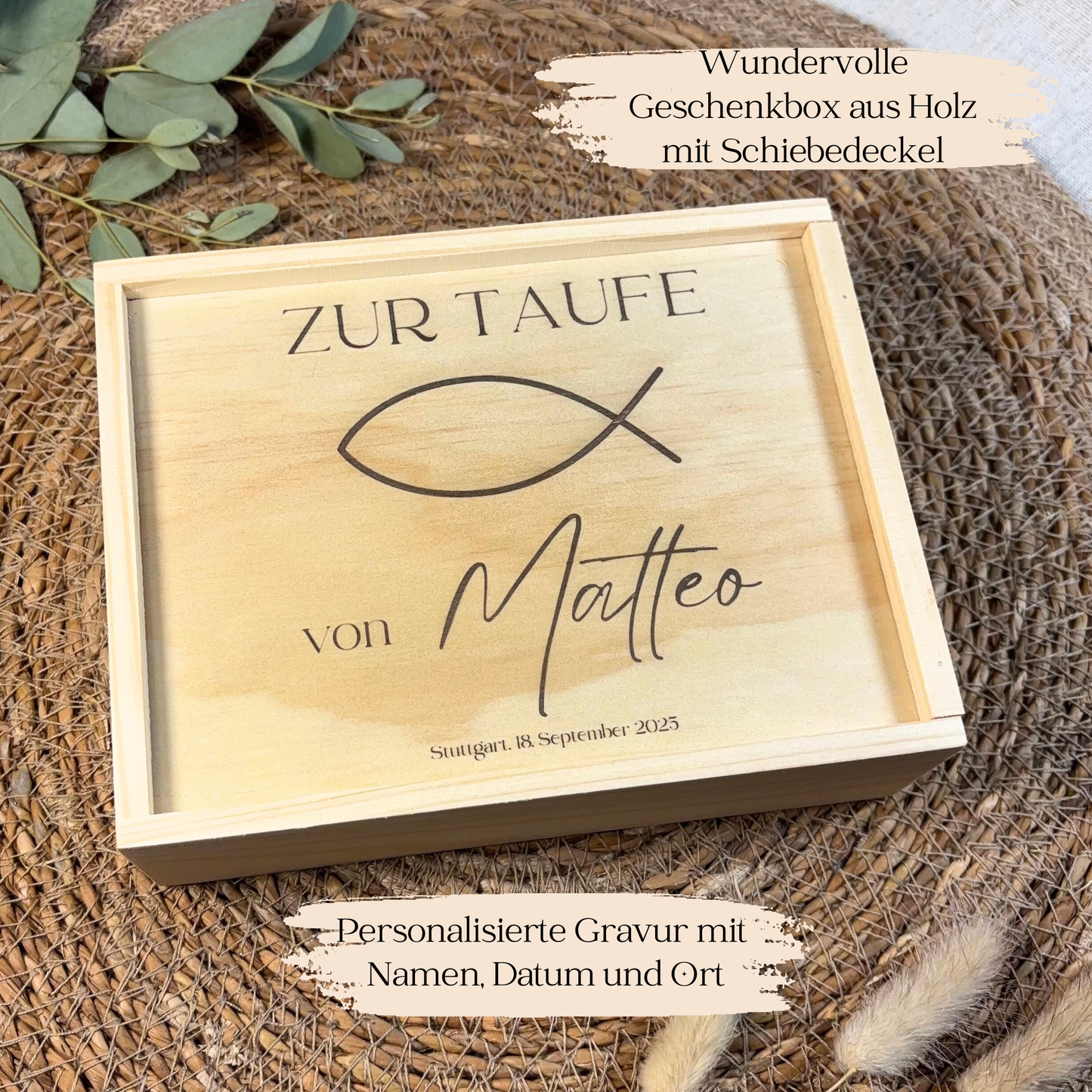 Holzbox zur Taufe "Fisch"
