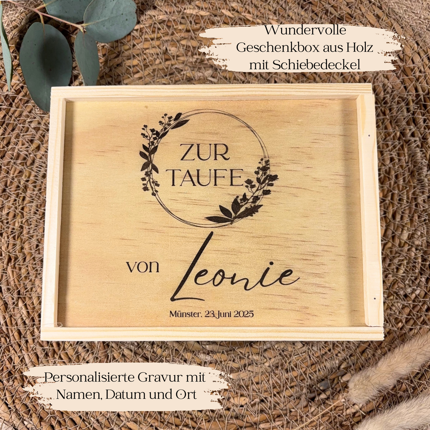 Holzbox zur Taufe "Lorbeer"