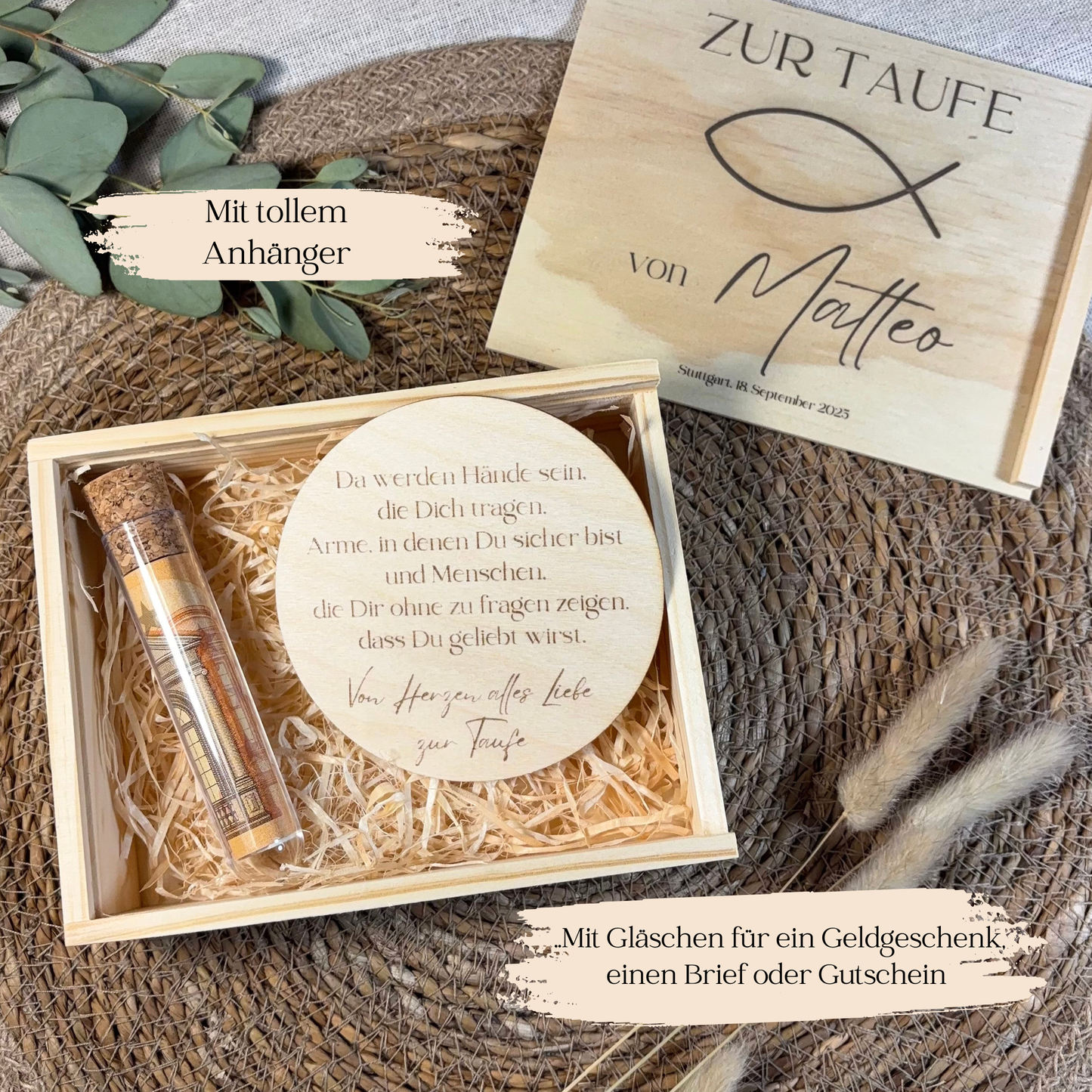 Holzbox zur Taufe "Fisch"