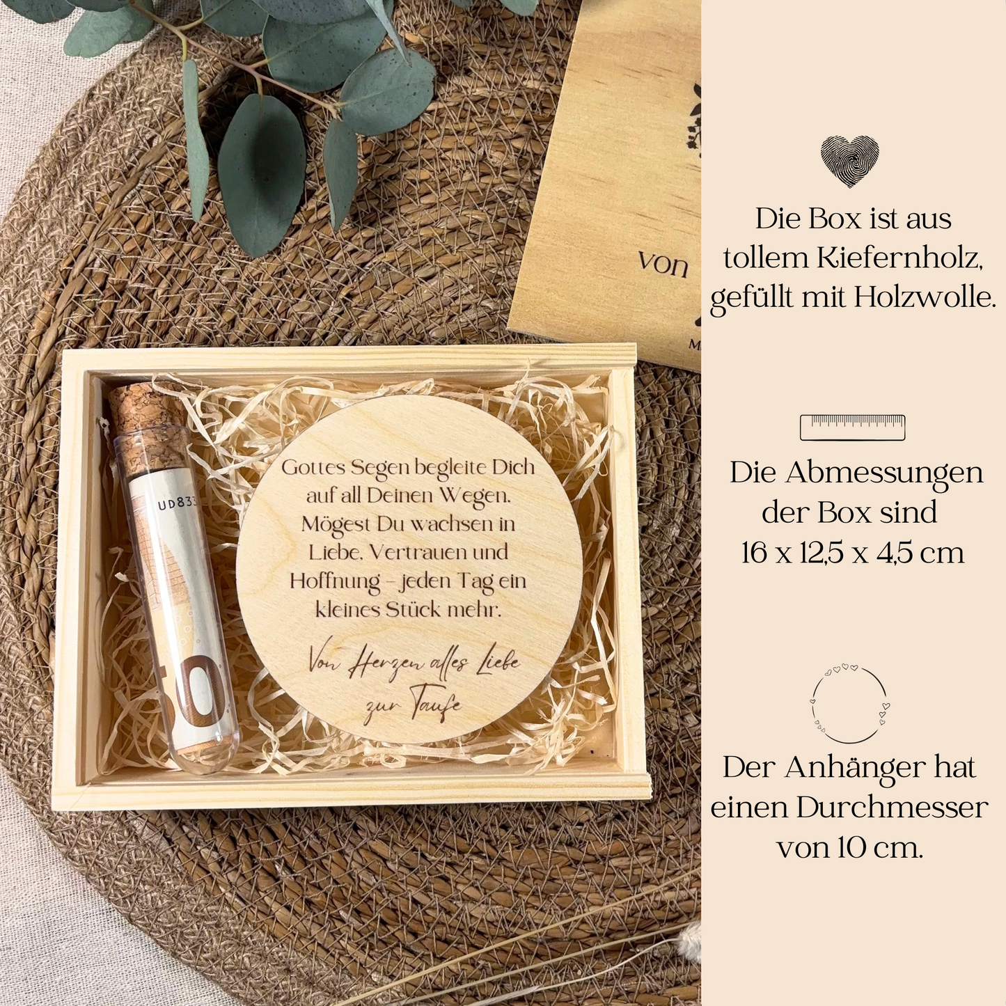 Holzbox zur Taufe "Lorbeer"