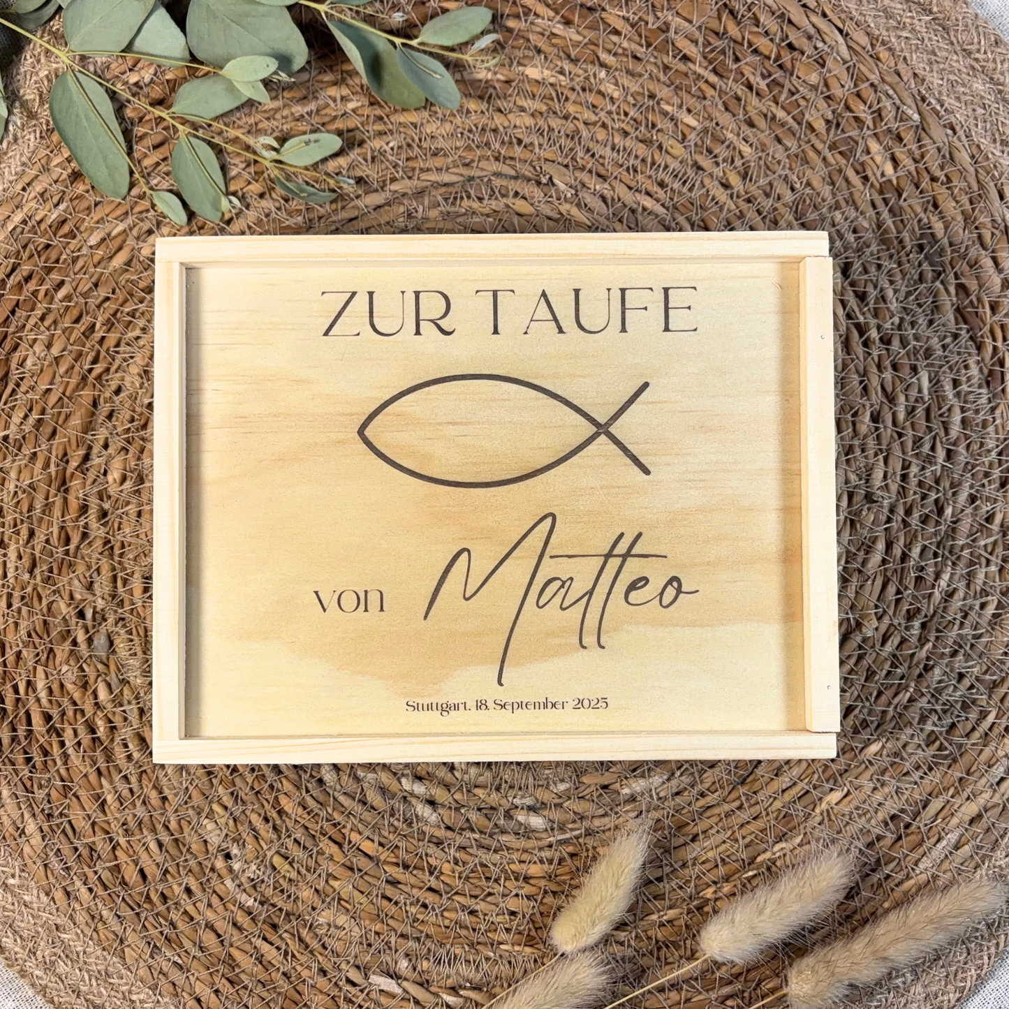 Holzbox zur Taufe "Fisch"