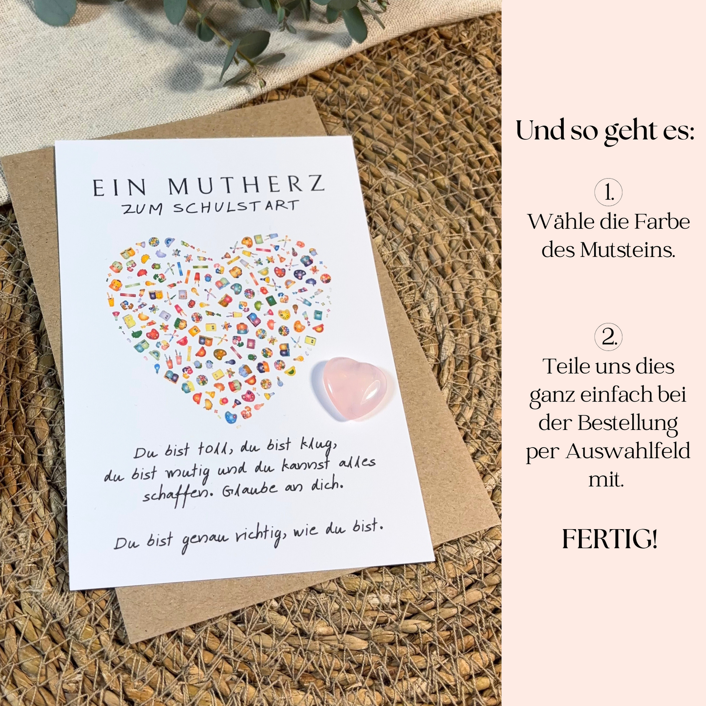 Mutmachkarte mit Mutstein "Herz"