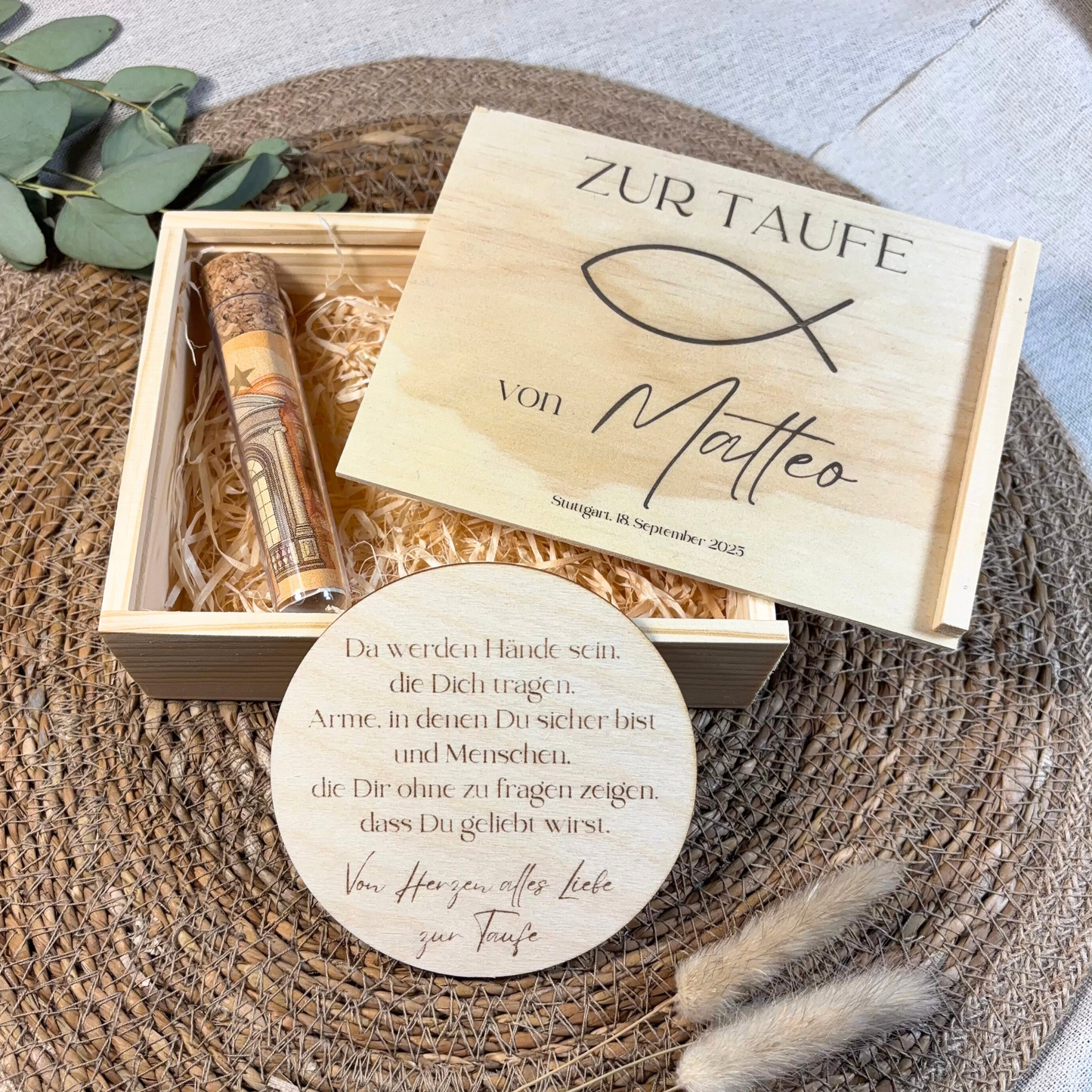 Holzbox zur Taufe "Fisch"